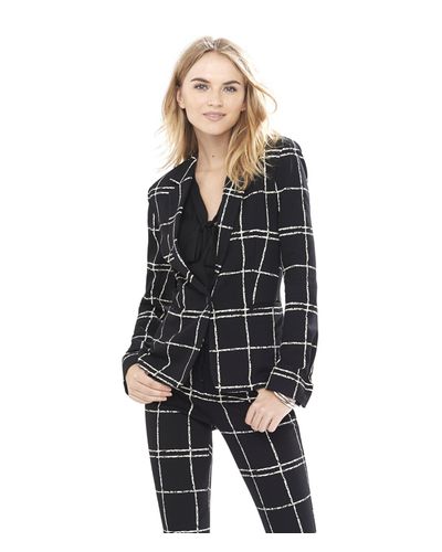 Express Painted Windowpane Plaid Ponte Knit Blazer in Black - Lyst