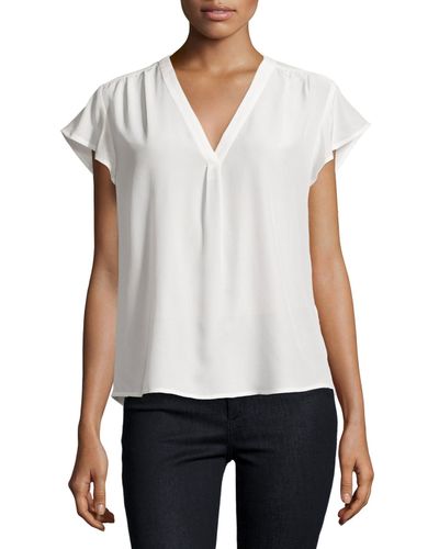 Lyst - Joie Amya Short-sleeve Silk Blouse in White