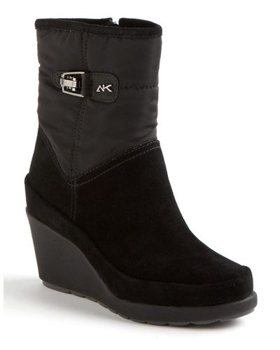 Lyst - Anne klein Drayden Suede Wedge Boots in Black