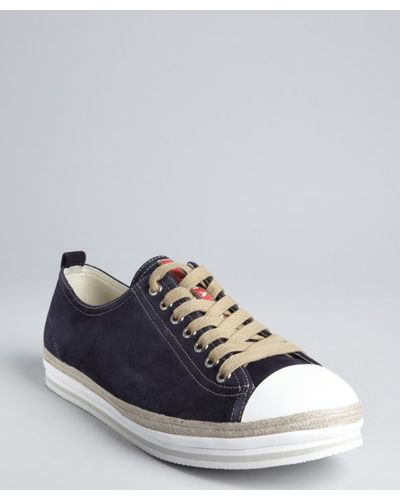 navy blue prada trainers