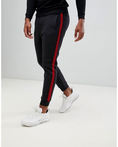 Pull&Bear Denim Sweatpants With Side Stripe In Black for Men - Lyst