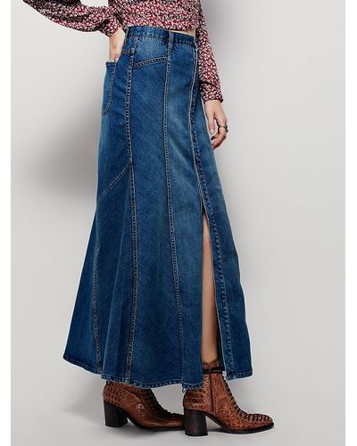 Lyst - Free People Penelope Denim Maxi Skirt in Blue