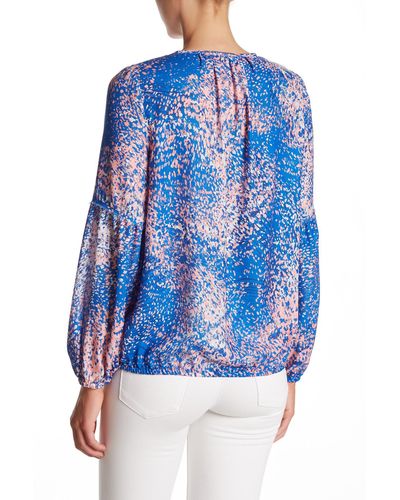 Ramy Brook Evelyn Lace-up Patterned Blouse in Blue - Lyst