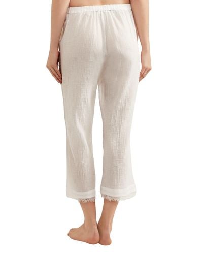 Skin Cropped Lace-trimmed Crinkled Cotton-gauze Pajama Pants in White ...