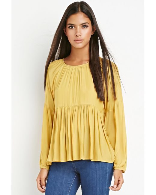 Forever 21 Contemporary Tiered Peasant Blouse in Yellow (MUSTARD) | Lyst