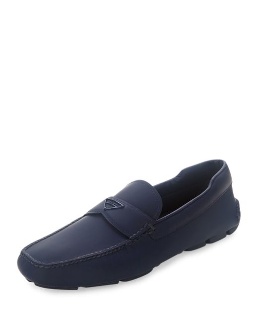 prada blue loafers prada leather slip on loafer with rubber sole in blue for prada blue loafers prada leather slip on loafer with rubber sole in blue for