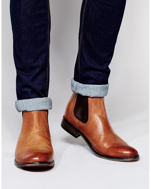 Asos Chelsea Boots In Tan Leather With Round Toe in Brown for Men (Tan ...