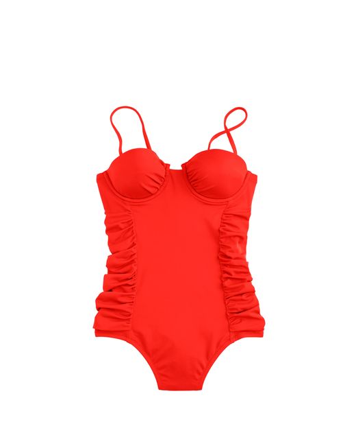 J.crew Long Torso Ruched Underwire One-piece Swimsuit in Red (vibrant ...