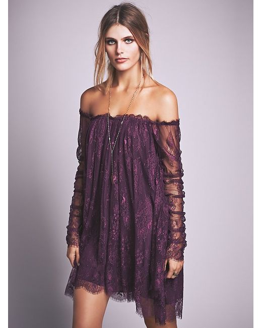 Free people Angel Lace Trapeze Mini Dress in Purple | Lyst