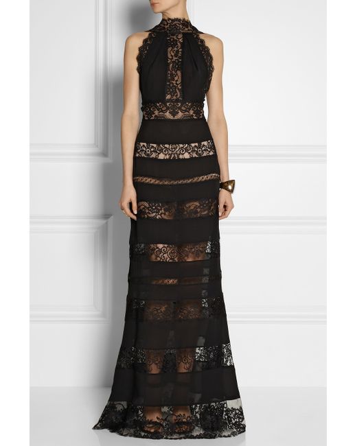 Elie saab Paneled Lace and Cottonblend Georgette Gown in Black - Save ...