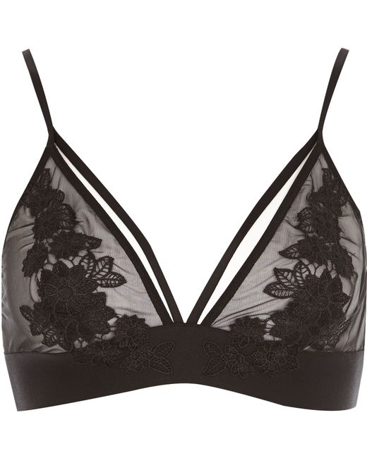 Black mesh and eyelash lace triangle bra gloves