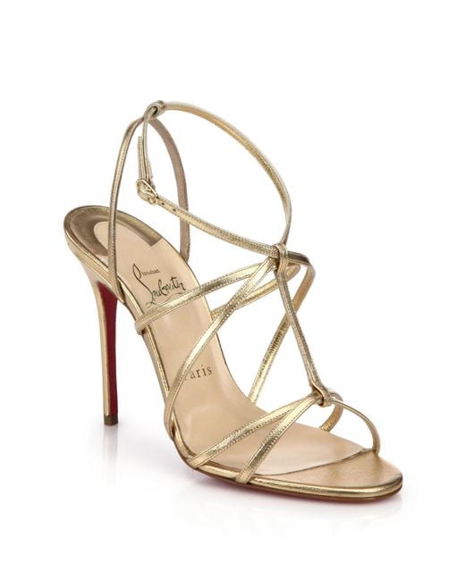 Christian louboutin Youpiyou Metallic Leather Sandals in Gold | Lyst