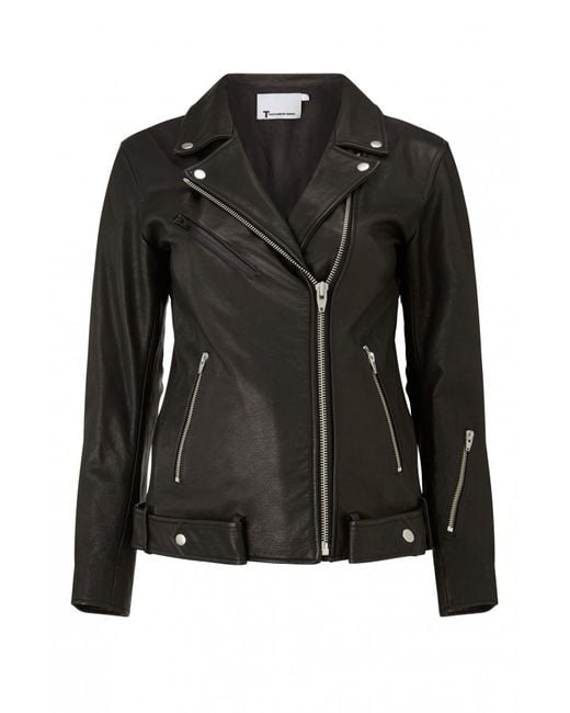 T by alexander wang Long Leather Biker Jacket in Black | Lyst