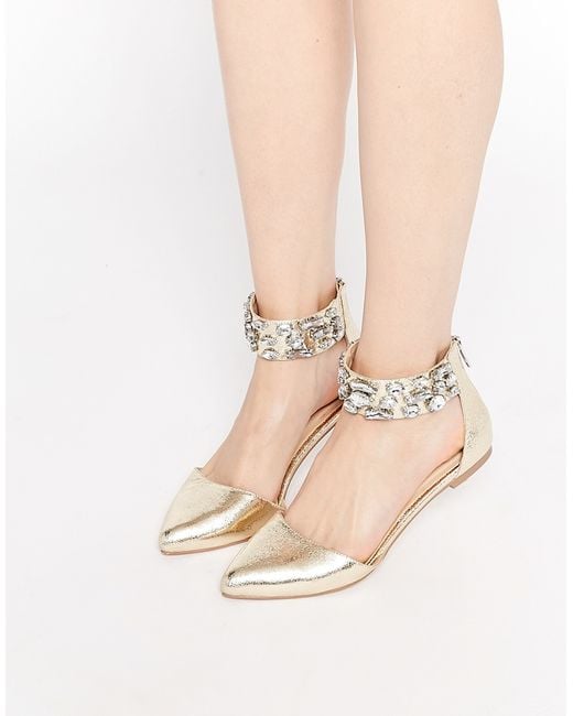 Asos Limelight Embellished Pointed Ballet Flats in Gold (Champagne) | Lyst