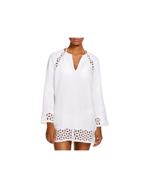 Tory burch Embroidered Linen Tunic Swim Cover Up in White Lyst