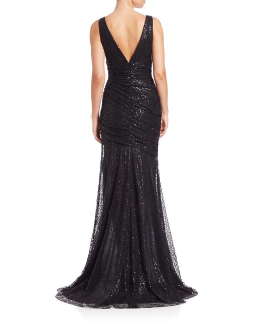Carmen marc valvo Sleeveless Embellished Ruched Gown in Black - Save 37 ...