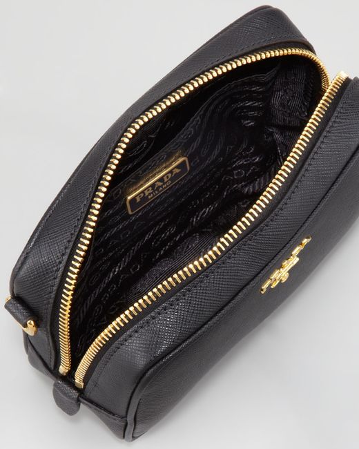 Prada Saffiano Mini Zip Crossbody Bag in Black - Save 19% | Lyst