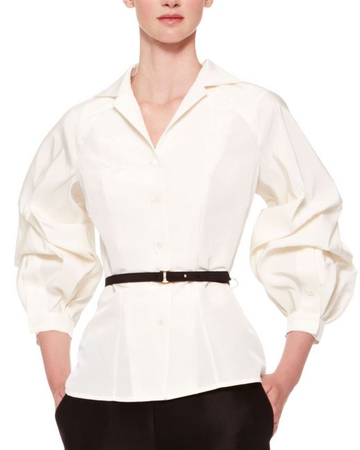 silk balloon sleeve blouse