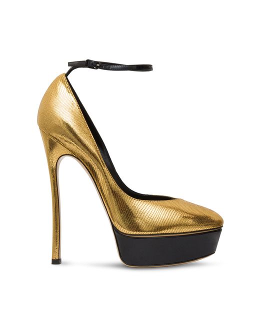 casadei gold heels