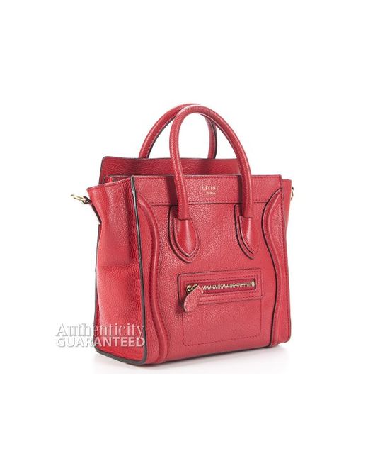 Cline Pre-owned Red Drummed Leather Nano Luggage Bag in Red | Lyst  