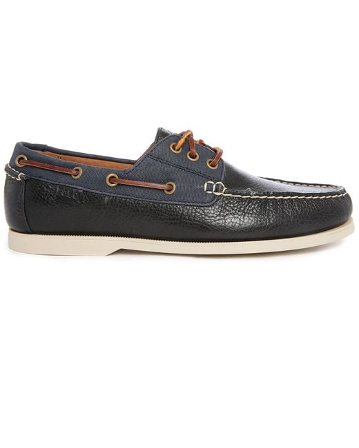Polo ralph lauren Bienne Ii Two-tone Navy Leather/canvas Boat Shoes in ...