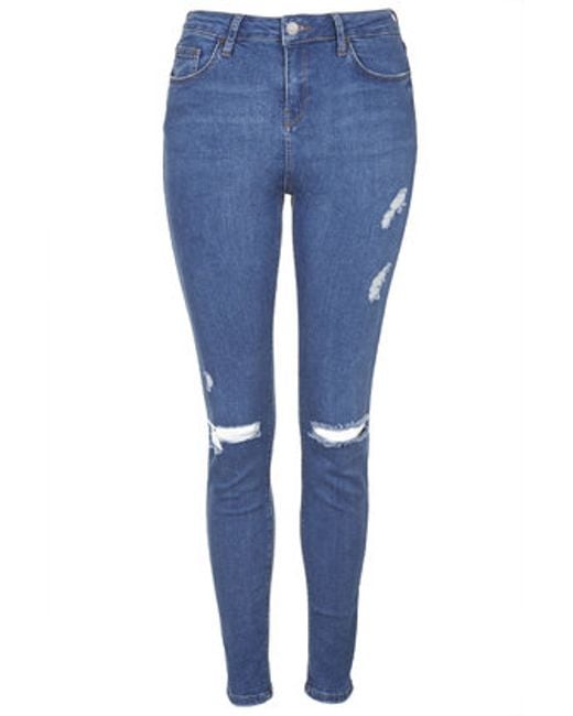 Topshop Tall Moto Blue Rip Jamie Jeans In Blue (MID STONE) | Lyst Topshop Tall Moto Blue Rip Jamie Jeans In Blue (MID STONE) | Lyst