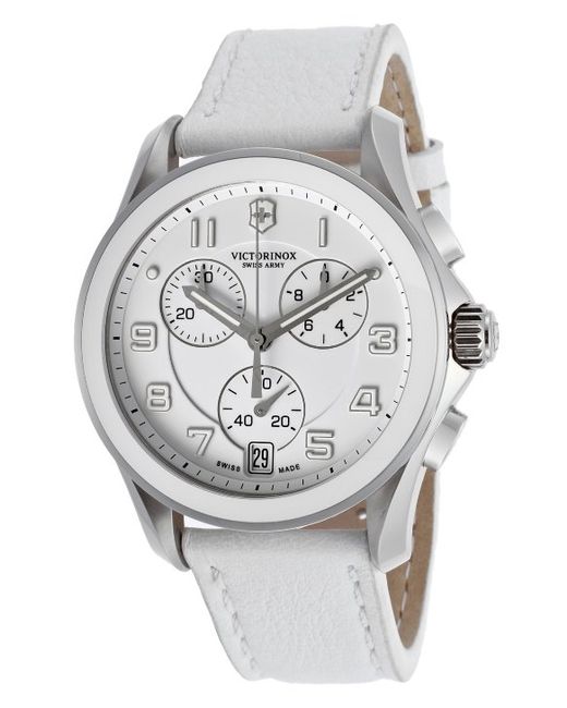 swiss army s chronograph white white genuine leather in silver white lyst swiss army s chronograph white white genuine leather in silver white lyst