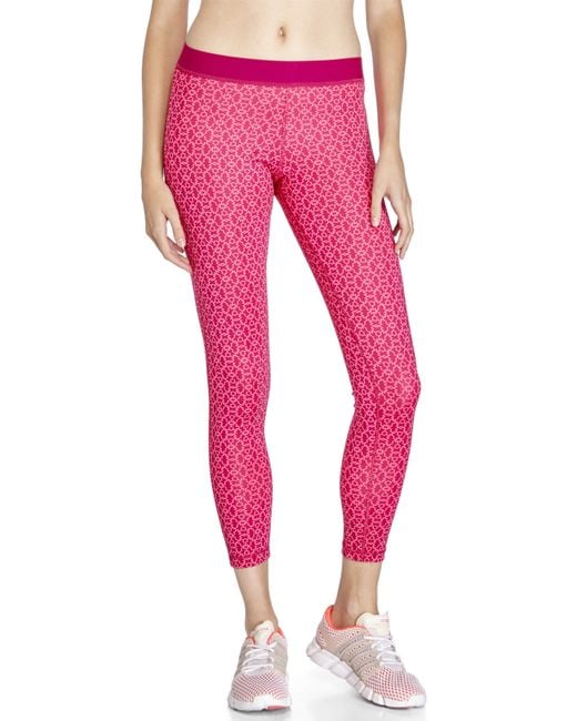 Adidas Pink Printed Techfit Medium Compression Leggings Lyst