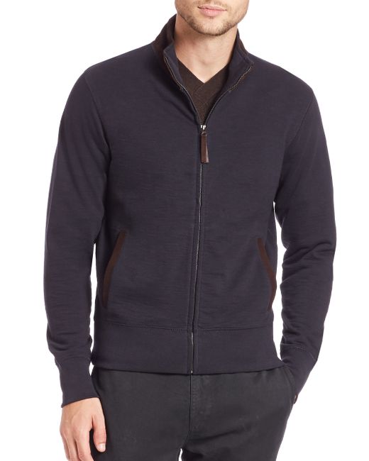 Billy reid Suede-trim Track Jacket in Blue for Men (navy) | Lyst