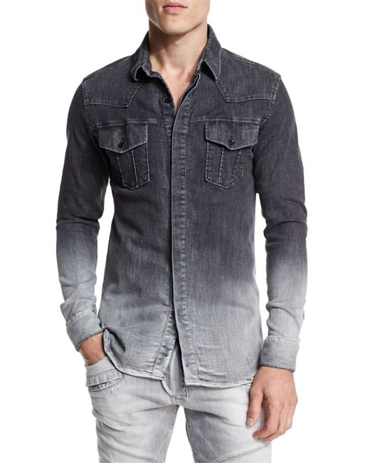 Download Balmain Ombre Denim Button-down Shirt in Gray for Men ...