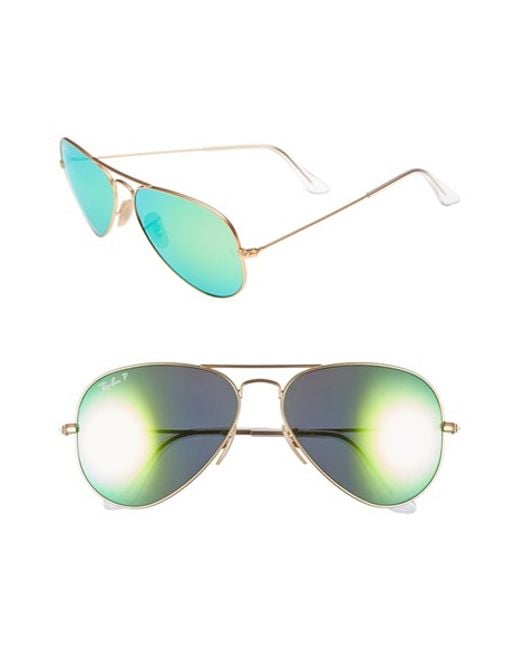 Ray Ban 58mm Aviator Polarized Sunglasses In Gold Gold Green Mirror 