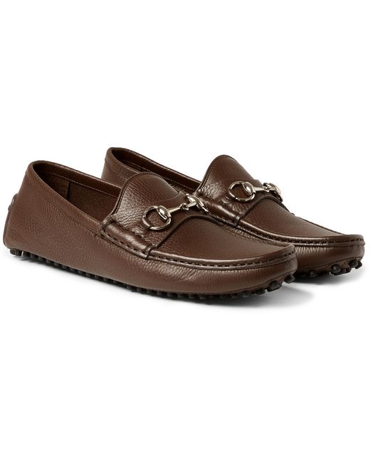 Gucci Horsebit Grained-leather Driving Shoes in Brown for Men | Lyst