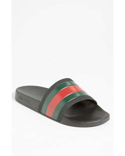 Gucci Men's Web rubber slide sandal | Gucci men, Gucci slipper, Mens leather sandals