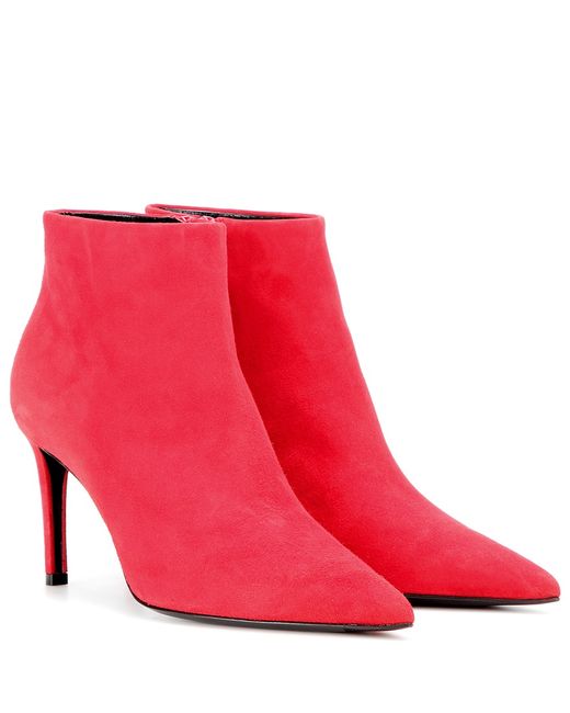Balenciaga Suede Ankle Boots in Red | Lyst