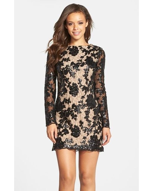 Dress the population 'grace' Sequin Lace Long Sleeve Shift Dress in ...