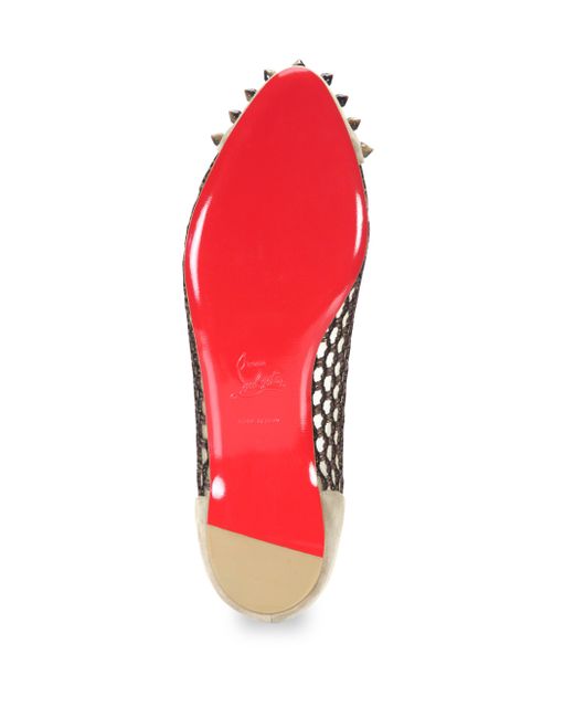 Christian louboutin Mix Spiked Suede \u0026amp; Knotted Mesh Flats in Beige ...