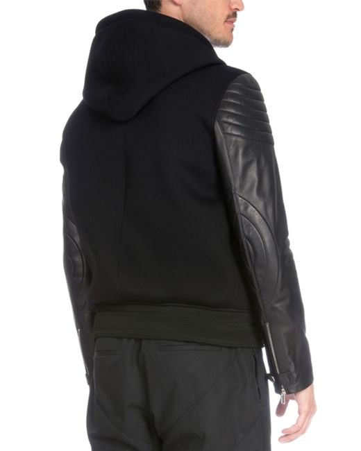 Givenchy Zip-up Hoodie With Leather Sleeves in Black for Men | Lyst