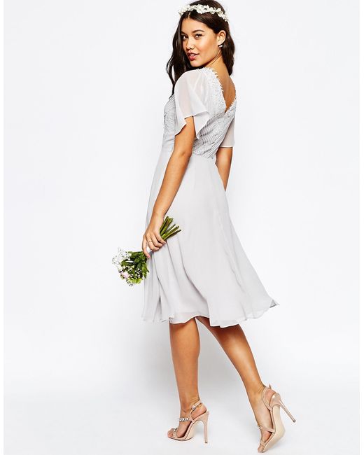 asos pleated midi dress in gray lyst asos pleated midi dress in gray lyst