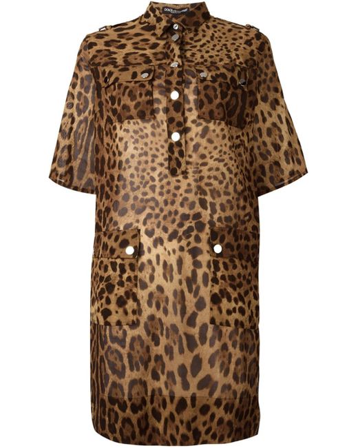 Dolce & gabbana Leopard-Print Shirt Dress in Brown | Lyst