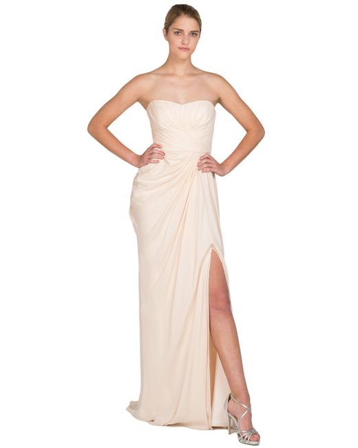 Badgley mischka Silk Chiffon Bustier Evening Gown in Pink (Blush) | Lyst