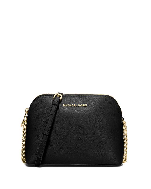 Michael michael kors Saffiano Leather Dome Crossbody Bag in Black | Lyst