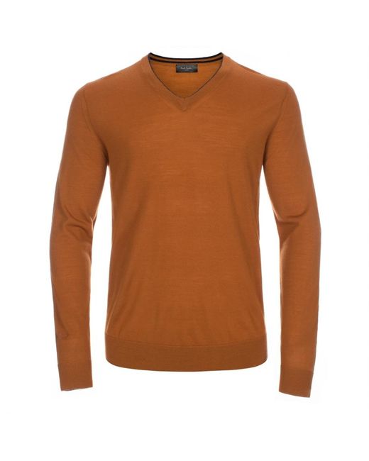 Paul smith Men's Burnt Orange Merino Wool V-neck Sweater in Orange for ...