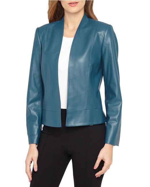 Tahari by arthur s. levine Faux Leather Open Front Jacket in Green ...
