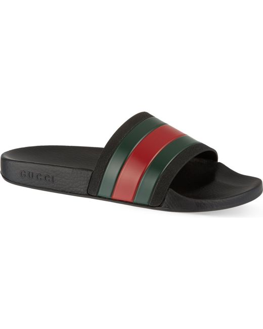 gucci pursuit striped rubber slides in black for lyst gucci pursuit striped rubber slides in black for lyst