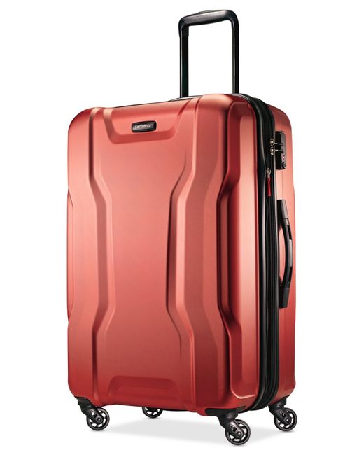 orange samsonite suitcase