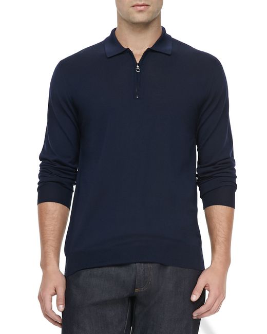 ferragamo 1 4 zip sleeve polo sweater in blue navy lyst ferragamo 1 4 zip sleeve polo sweater in blue navy lyst