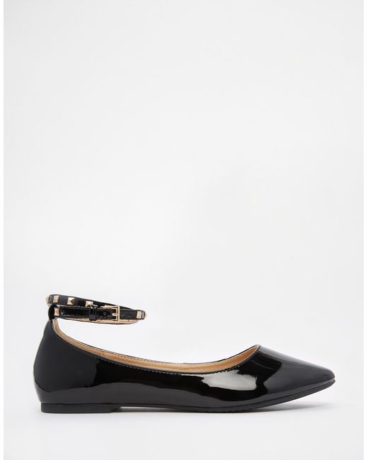 black ballet flats with ankle strap
