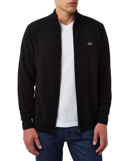 Lacoste Full Zip High Collar Sweater in Black for Men | Lyst