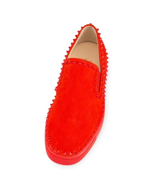 Christian louboutin Pik Boat Suede Slip-On Sneakers in Red for Men ...