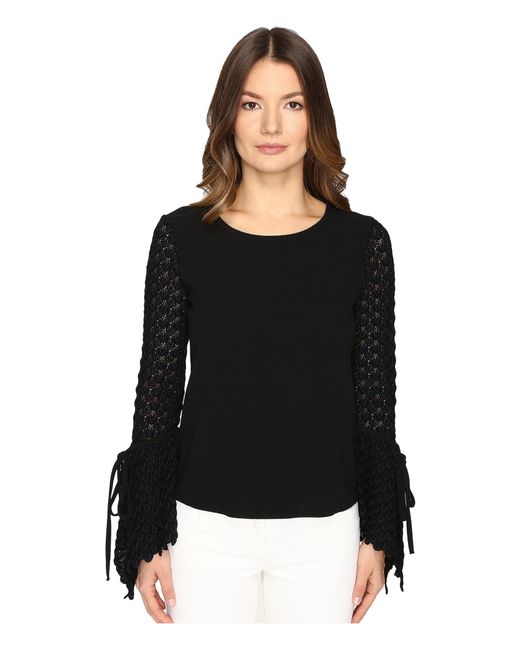 Lyst - See by chloé Crepe Long Sleeve Lace Blouse in Black